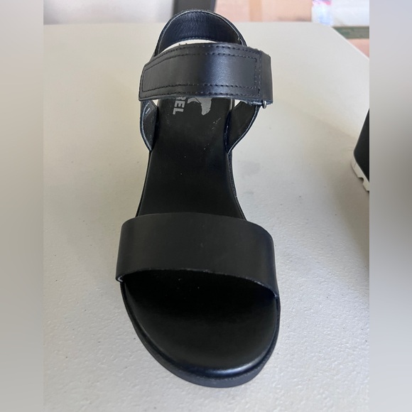 SOREL Cameron Wedge Leather Sandals Black Platform Ankle Strap 7 US NL 4018-010 - Picture 4 of 9